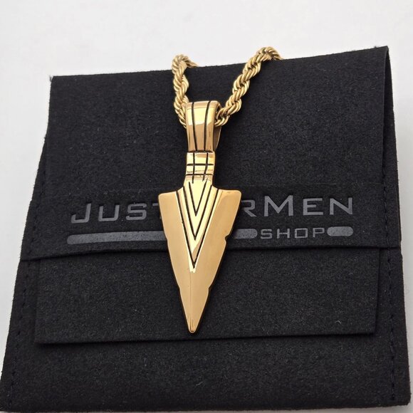14K Gold Plated Arrowhead Pendant and Rope Chain Necklace - Picture 4 of 6